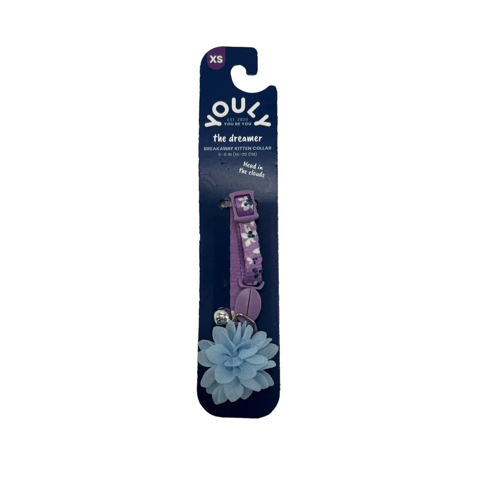 Youly Breakaway Kitten Collar the Dreamer Purple with Blue Flower - XS